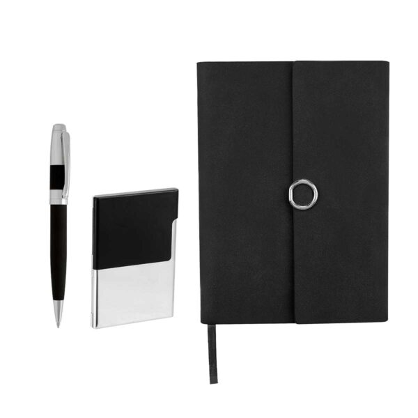 SET GOYAN NEGRO 62200 N (CURPIEL LIBRETA / ACERO INOXIDABLE BOLÍGRAFO / METAL TARJETERO) - Imagen 7