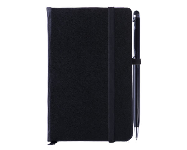 LIBRETA CON BOLIGRAFO AITANA A2182 NEGRO (Libreta: Poliuretano / Bolígrafo: Aluminio)