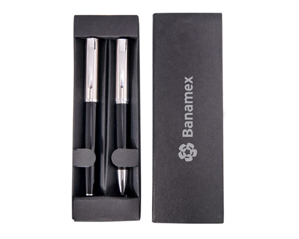 SET DE BOLÍGRAFOS DE METAL NIMBUS A2314 NEGRO (Bolígrafo: Acero Inoxidable // Estuche: Cartón) - Imagen 2