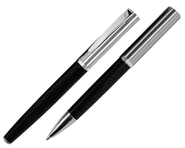 SET DE BOLÍGRAFOS DE METAL NIMBUS A2314 NEGRO (Bolígrafo: Acero Inoxidable // Estuche: Cartón)
