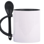 TARRO BICOLOR DE SUBLIMACIÓN C/CUCHARA 11 OZ MIRZA A2376 NEGRO (CERÁMICA / A2376.02 /  ARTICULOS PROMOCIONALES)