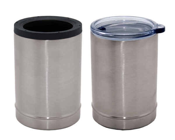 VASO TÉRMICO DOBLE PARED Y PORTA LATA CROP A2429 PLATA (Acero inoxidable 304)