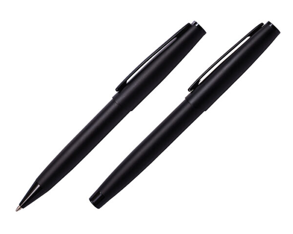 SET DE BOLÍGRAFOS DE METAL TWAS A2538 NEGRO (Bolígrafo: Acero Inoxidable // Estuche: Cartón)