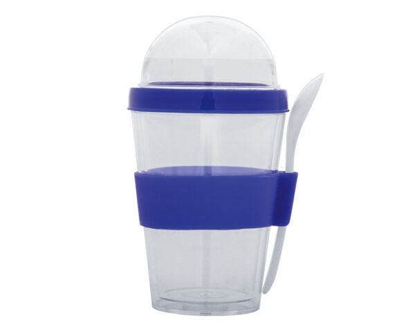 VASO DOBLE PARED DE PLASTICO CON CUCHARA FROYO A2653 AZUL (Plástico AS / Silicón)