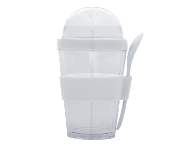 VASO DOBLE PARED DE PLASTICO CON CUCHARA FROYO A2653 BLANCO (Plástico AS / Silicón)