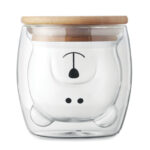 VASO DE VIDRIO DE DOBLE PARED DE 220 ML. PIPO A2939 TRANSPARENTE (VASO: VIDRIO DE BOROSILICATO / TAPA: BAMBÚ / A2939.19 /  ARTICULOS PROMOCIONALES)