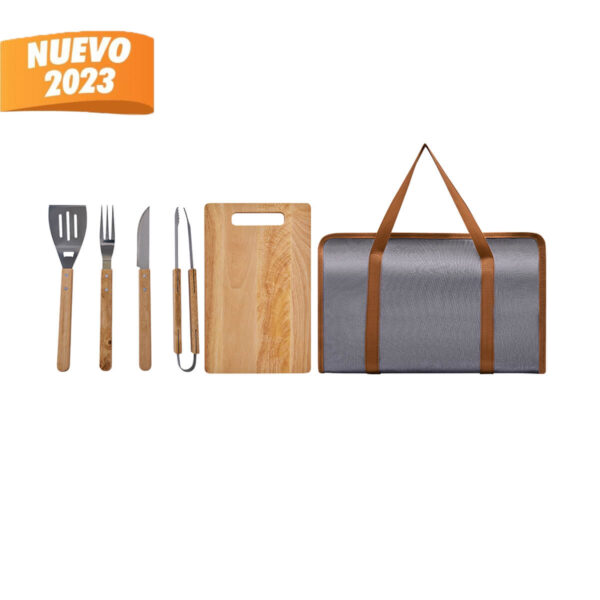 SET DE BBQ MOLT GRIS BBQ 018 G (ACERO INOXIDABLE Y MADERA UTENSILIOS / POLIÉSTER ESTUCHE)