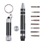 JUEGO DE DESARMADOR Y LAMPARA MACGYVER DES2064 NEGRO (DESARMADOR: ALUMINIO// ESTUCHE: CARTÓN / A150196 /  ARTICULOS PROMOCIONALES)