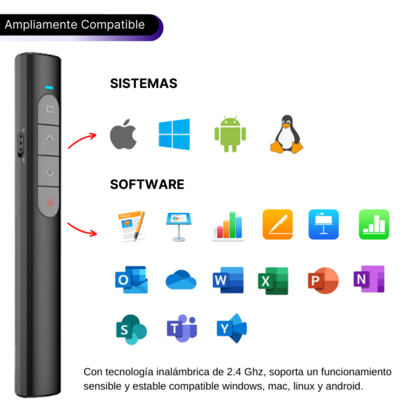 PRESENTADOR INALAMBRICO USB LASER RECARGABLE (TEC162-U) NEGRO - Imagen 4