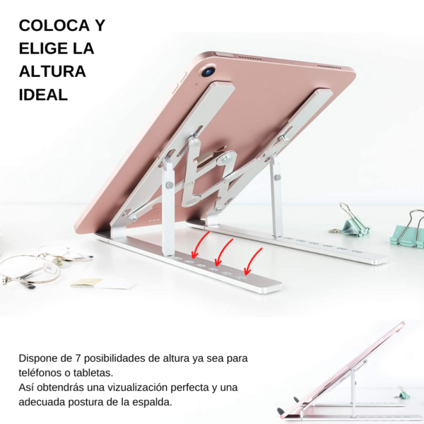 SOPORTE PLEGABLE DE ALUMINIO LAPTOP/TABLETA (TEC161-U) PLATA - Imagen 6