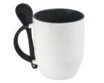 TAZA BICOLOR DE SUBLIMACIÓN CON CUCHARA SUB4716 MAGGIE NEGRO (CERÁMICA / A160090 /  ARTICULOS PROMOCIONALES)