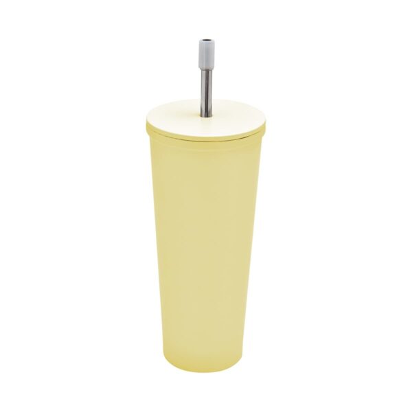 TERMO METÁLICO CON POPOTE AMARILLO PASTEL TMPS 149 YP (ACERO INOXIDABLE / PLÁSTICO / SILICÓN)