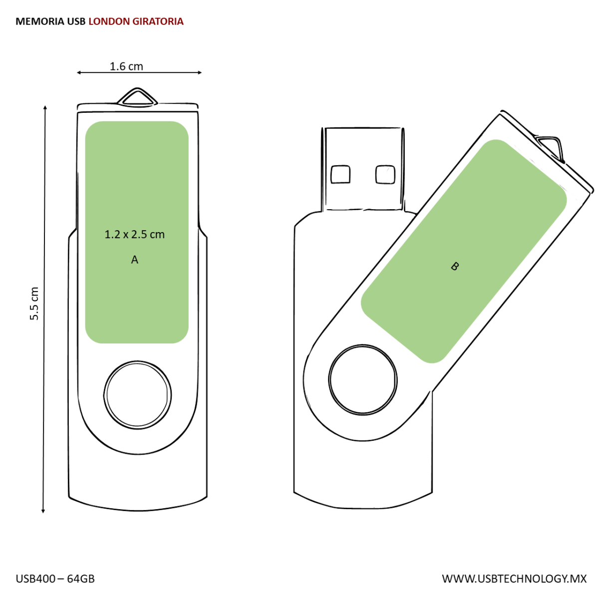 MEMORIA USB LONDON GIRATORIA 64GB (USB400-U) BLANCO - Image 2