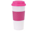 VASO TERMICO DOBLE PARED CINTA 420 ML. ONIX VTE1388 ROSA (PLÁSTICO PP / SILICÓN / A040288 /  ARTICULOS PROMOCIONALES)