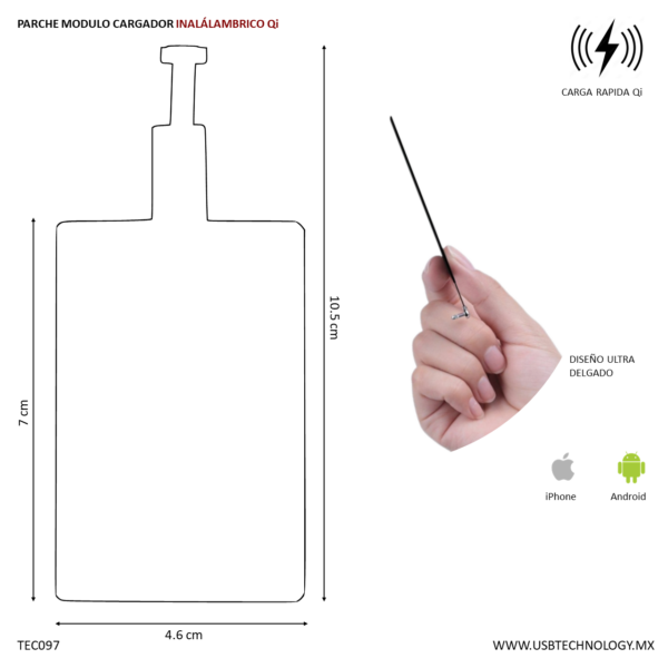 PARCHE MODULO CARGADOR INALAMBRICO QI (TEC097-U) BLANCO - Imagen 2