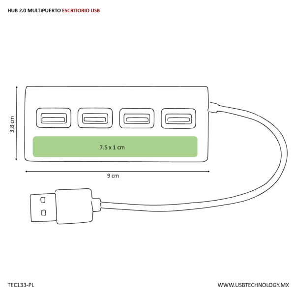 HUB MULTIPUERTO PARA ESCRITORIO - USB (TEC113-U) PLATA - Imagen 4