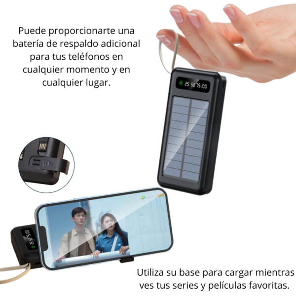 POWER BANK SOLAR 4 EN 1 DE 12,000 mAh C E LED P I (TEC146-U) NEGRO - Imagen 2