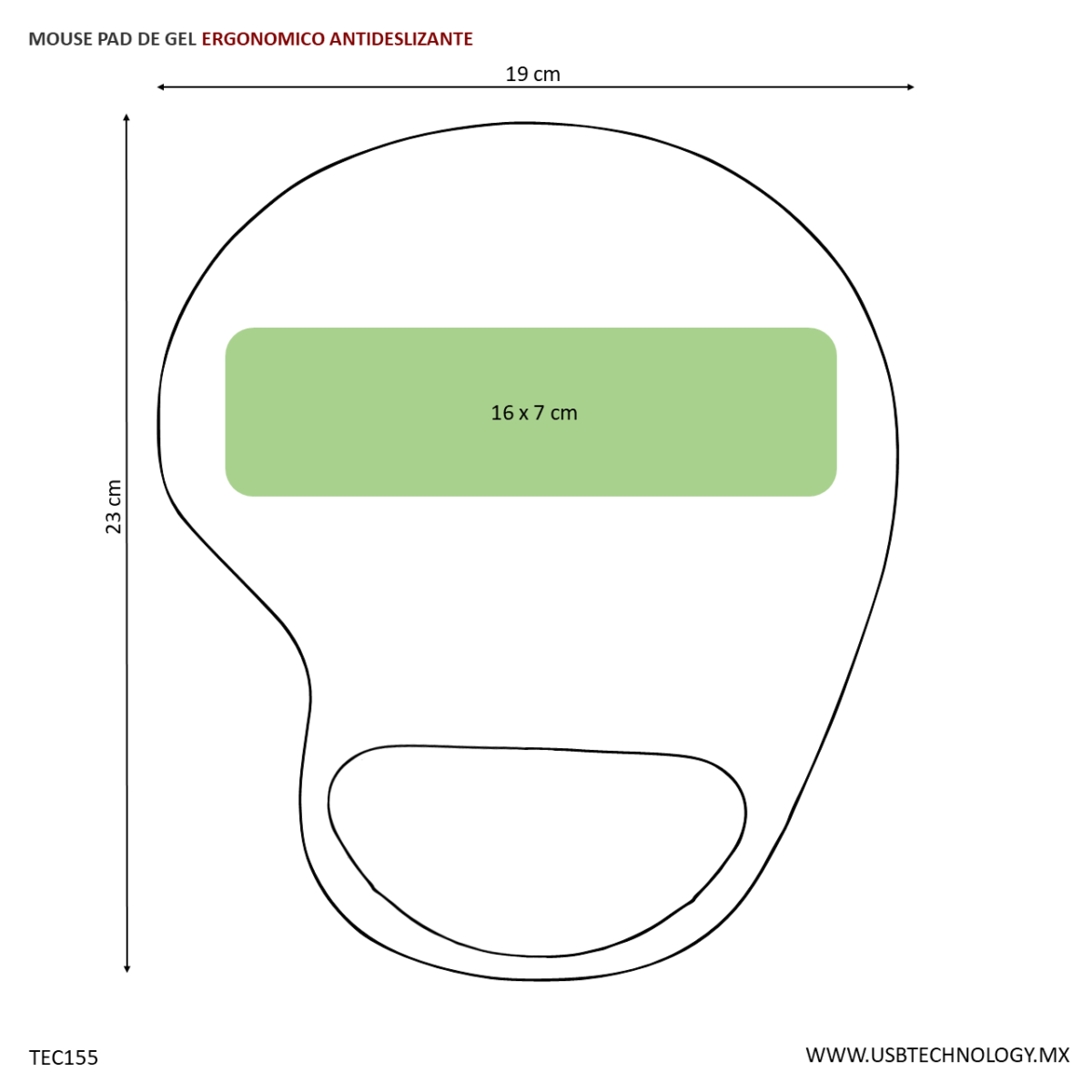 MOUSE PAD DE GEL ERGONOMICO ANTIDESLIZANTE (TEC155-U) NEGRO - Image 3