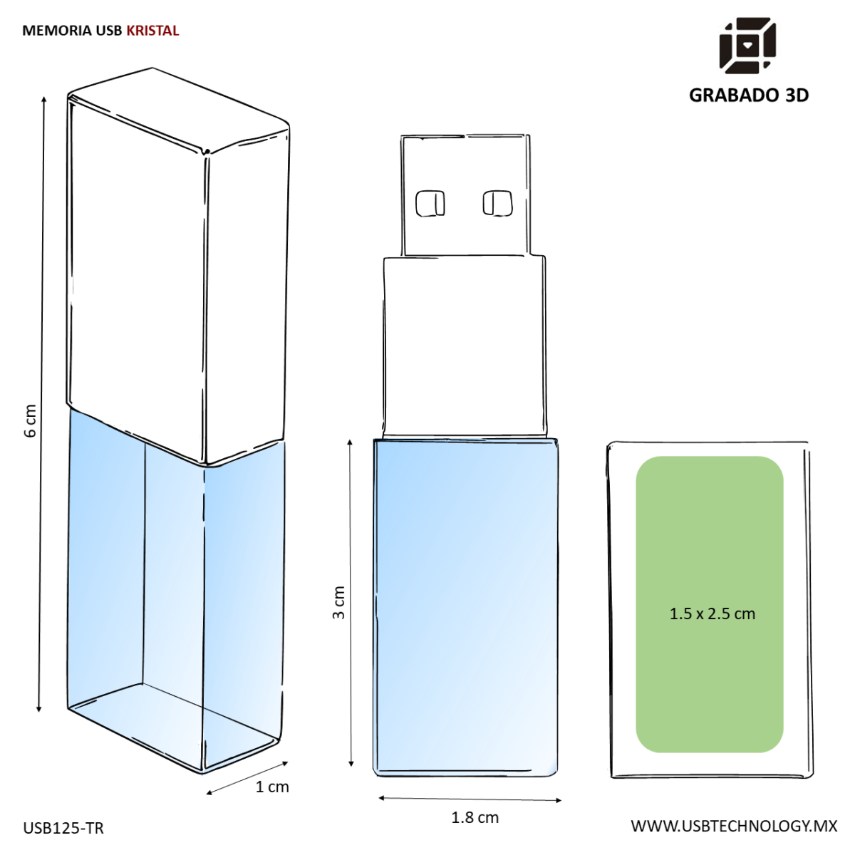 MEMORIA USB KRISTAL 8GB (USB125-U) TRANSPARENTE - Image 4