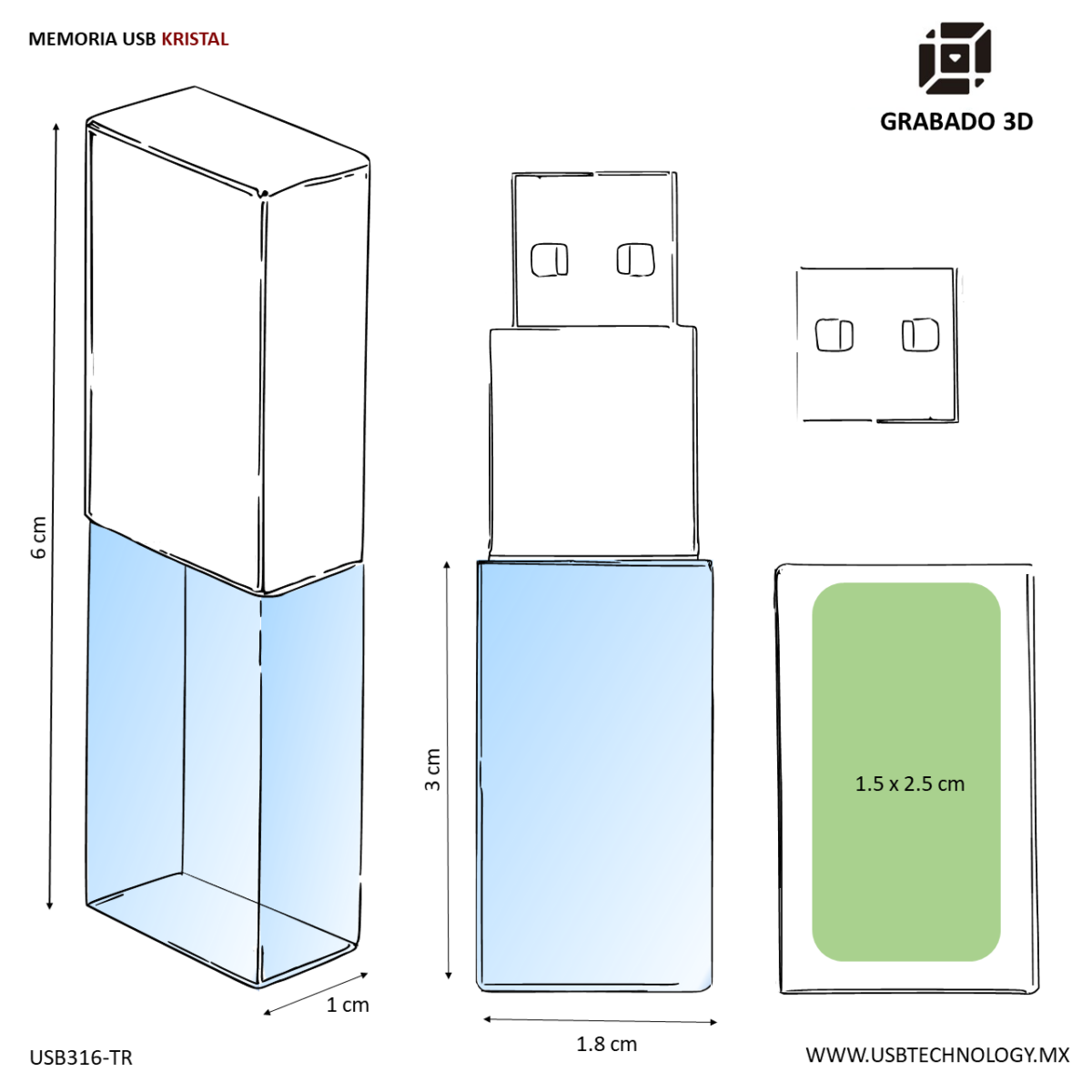 MEMORIA USB KRISTAL 32GB (USB316-U) TRANSPARENTE - Image 4
