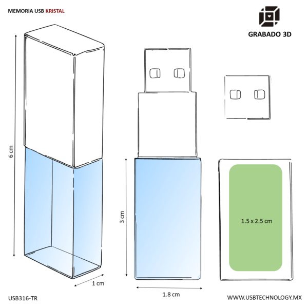 MEMORIA USB KRISTAL 32GB (USB316-U) TRANSPARENTE - Imagen 4