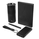 SET 022 N - SET MARMARIS (NEGRO / PAPEL ITALIANO PREMIUM CAJA / ACERO INOXIDABLE, PLASTICO, SILICON TERMO / CURPIEL LIBRETA / ACERO INOXIDABLE BOLIGRAFO / PLASTICO POWER BANK / CURPIEL, METAL LLAVERO) - Image 2