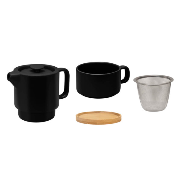 TAZ 066 N - TAZA TETERA HUNNI NEGRO (NEGRO / CERAMICA / BAMBU) - Imagen 3