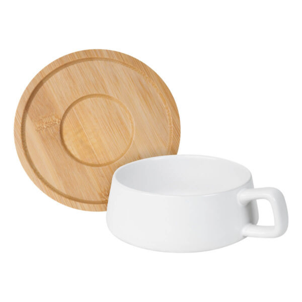 TAZ 070 B - TAZA WUHAN BLANCO (BLANCO / CERAMICA / BAMBU) - Imagen 2