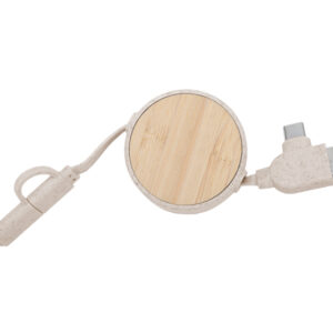 CABLE CONECTOR DE CARGA USB RETRÁCTIL 4 EN 1 CORAL A3113 BEIGE (BAMBÚ / FIBRA DE TRIGO / A3113.24 /  ARTICULOS PROMOCIONALES)