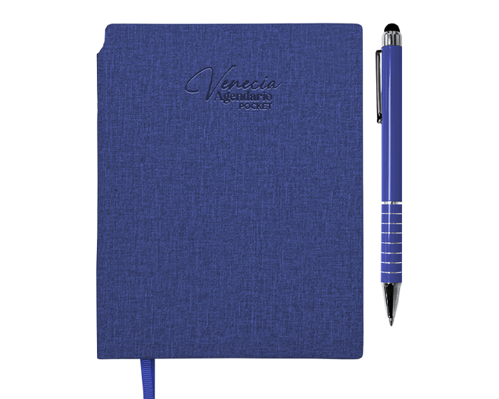 AGENDARIO DE BOLSILLO CON BOLÍGRAFO VENECIA POCKET A3168 AZUL (LIBRETA: PU // BOLÍGRAFO: ALUMINIO / A3168.09 / ARTICULOS PROMOCIONALES)