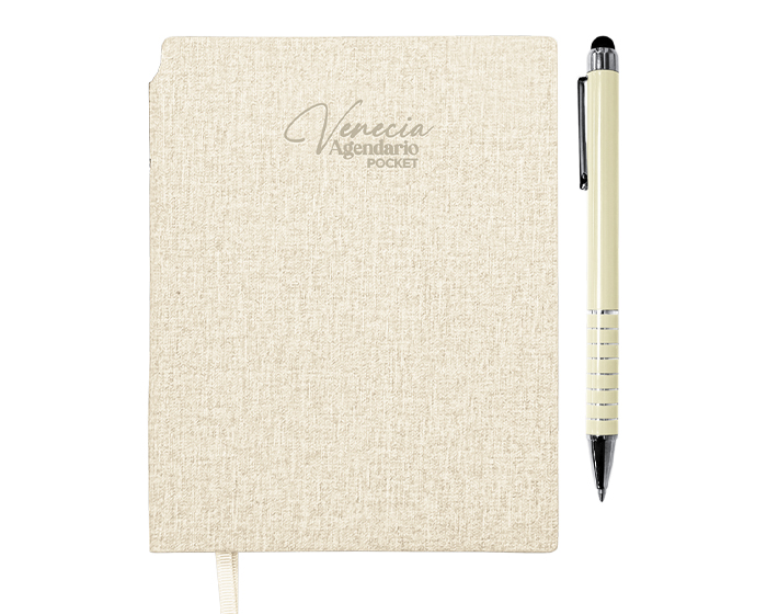 AGENDARIO DE BOLSILLO CON BOLÍGRAFO VENECIA POCKET A3168 BEIGE (LIBRETA: PU // BOLÍGRAFO: ALUMINIO / A3168.24 / ARTICULOS PROMOCIONALES)