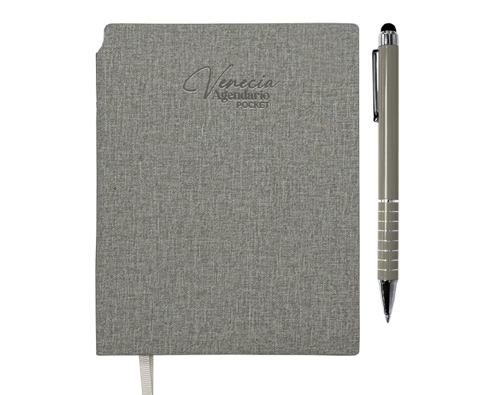 AGENDARIO DE BOLSILLO CON BOLÍGRAFO VENECIA POCKET A3168 GRIS (LIBRETA: PU // BOLÍGRAFO: ALUMINIO / A3168.22 / ARTICULOS PROMOCIONALES)